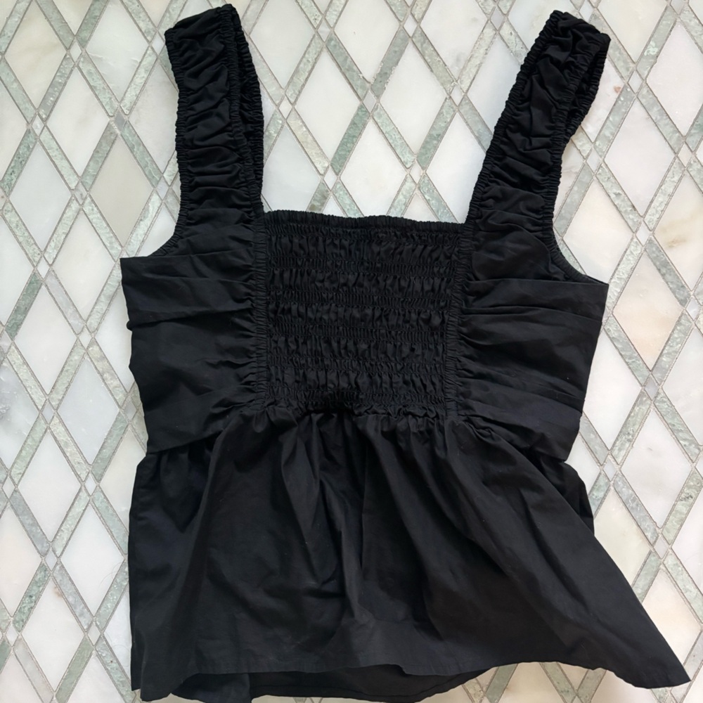 Black Shirred Tank Top Ganni